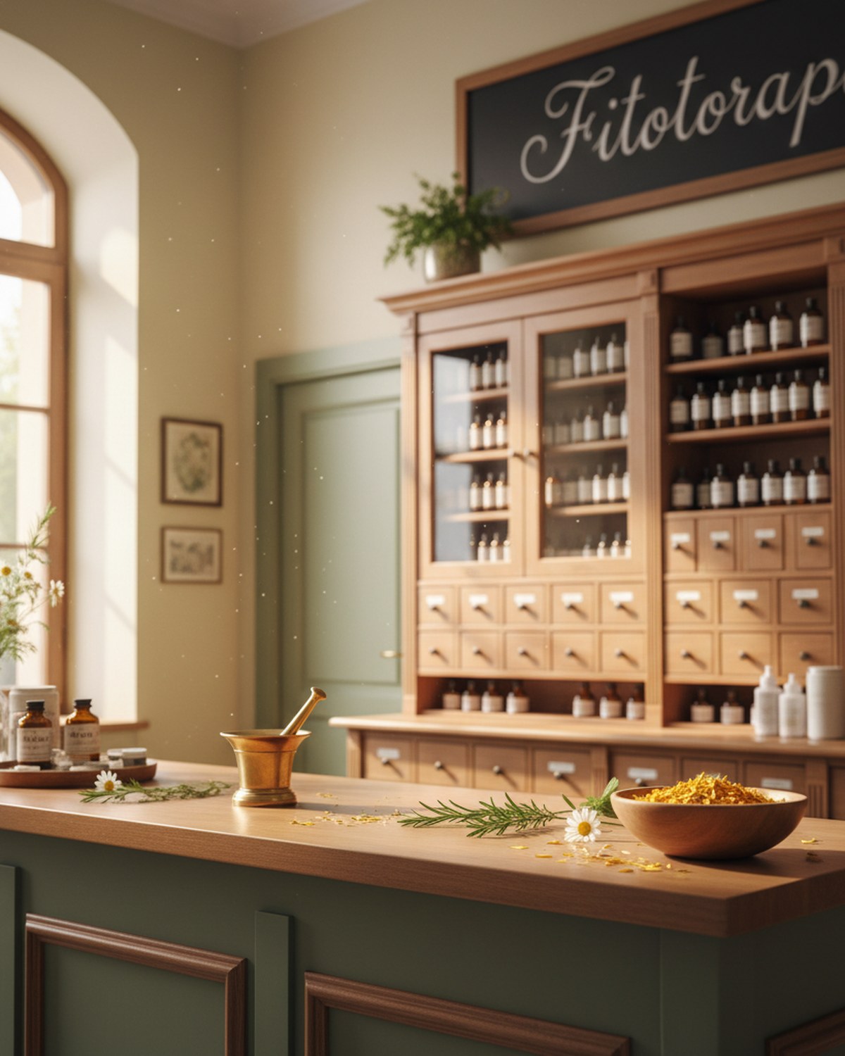 Bancone della Parafarmacia La Nostra Salute a Senigallia con erbe e rimedi naturali